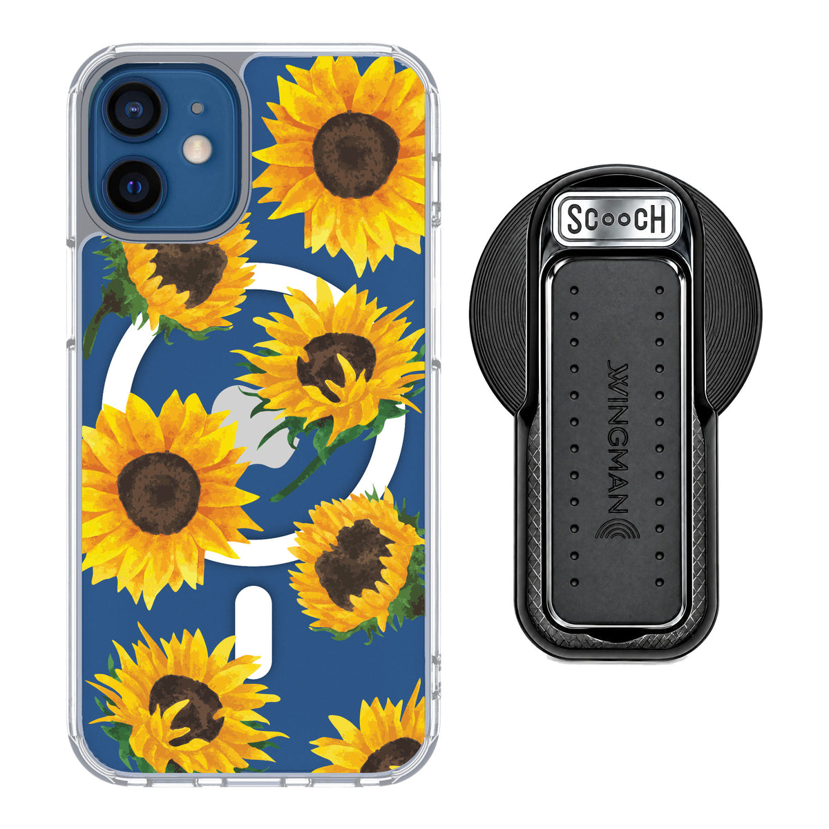 Scooch MagCase Sunflower Frenzy for iPhone 12 mini — MagSafe Wingback Bundle - Black
