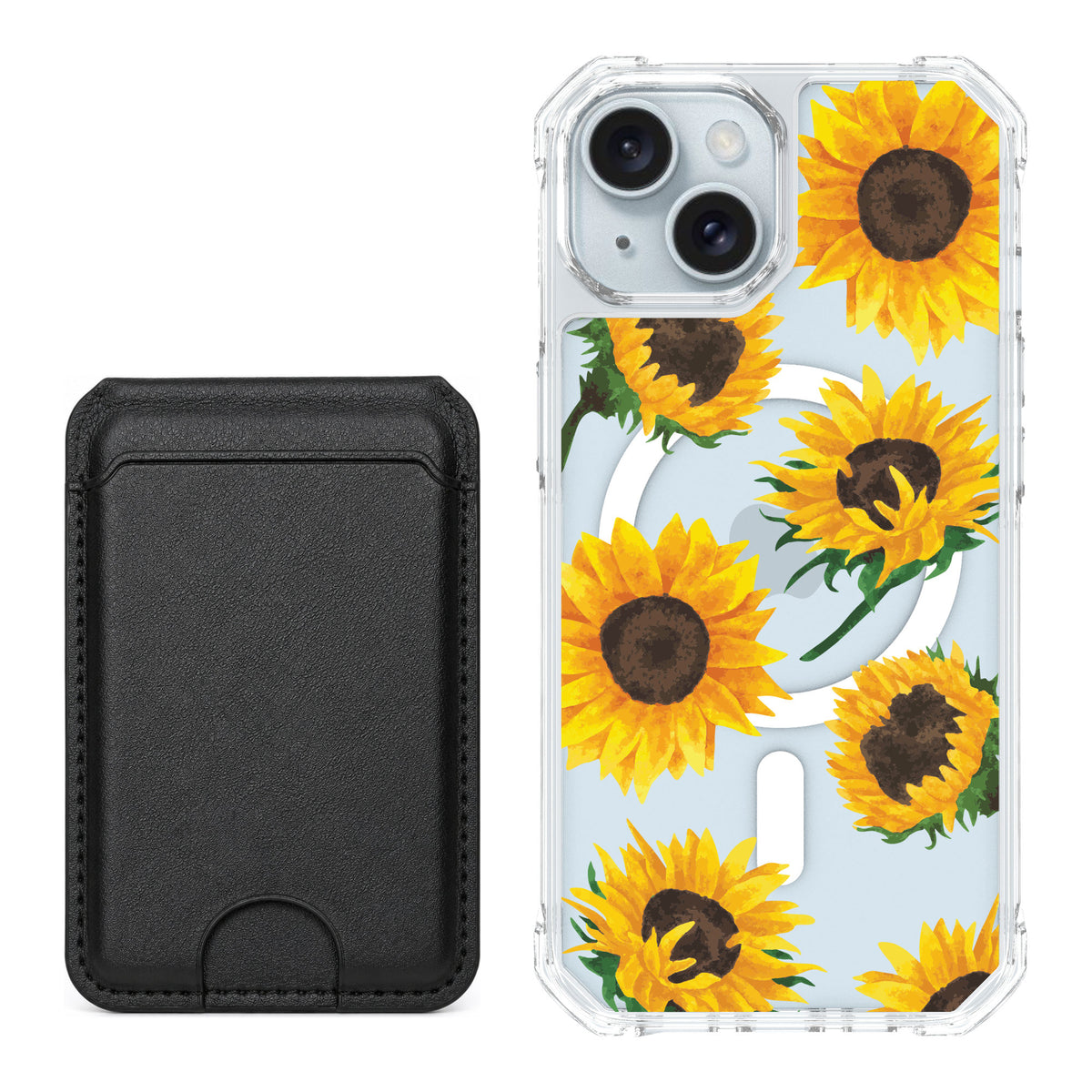 Scooch MagCase Sunflower Frenzy for iPhone 15 — Black MagWallet Bundle