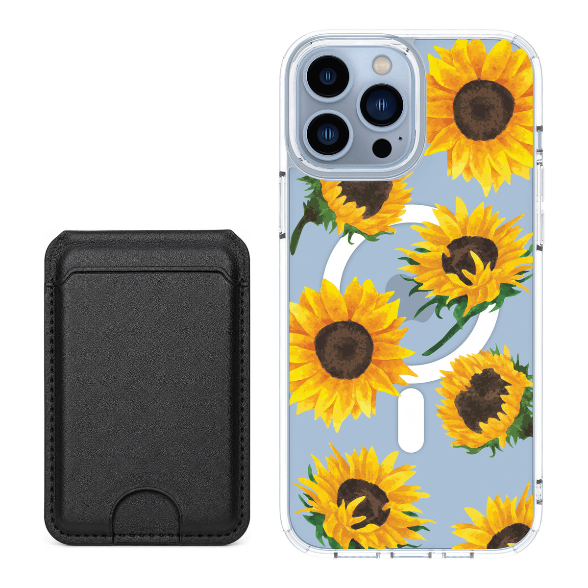 Scooch MagCase Sunflower Frenzy for iPhone 13 Pro Max — Black MagWallet Bundle