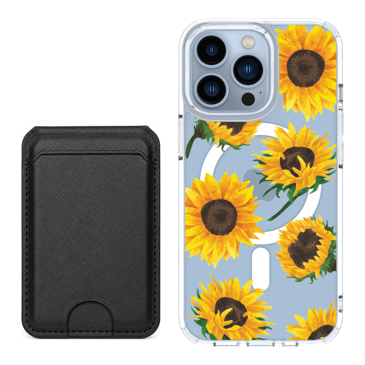 Scooch MagCase Sunflower Frenzy for iPhone 13 Pro — Black MagWallet Bundle