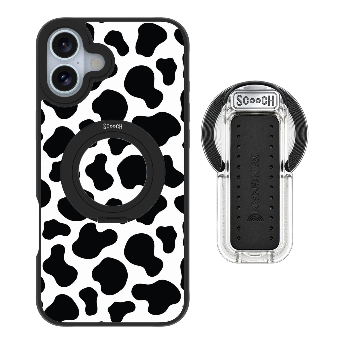 Scooch MagCase Cow Print for iPhone 16 Plus — MagSafe Wingback Bundle - Clear