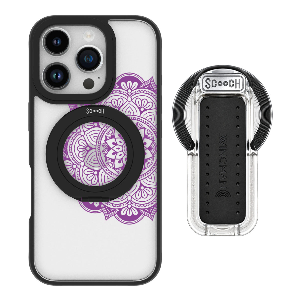 Scooch MagCase Mandala Dreams for iPhone 16 Pro — MagSafe Wingback Bundle - Clear