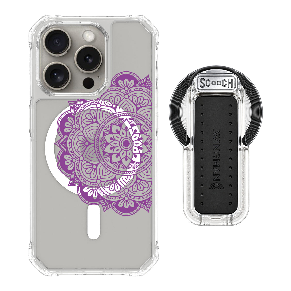 Scooch MagCase Mandala Dreams for iPhone 15 Pro — MagSafe Wingback Bundle - Clear