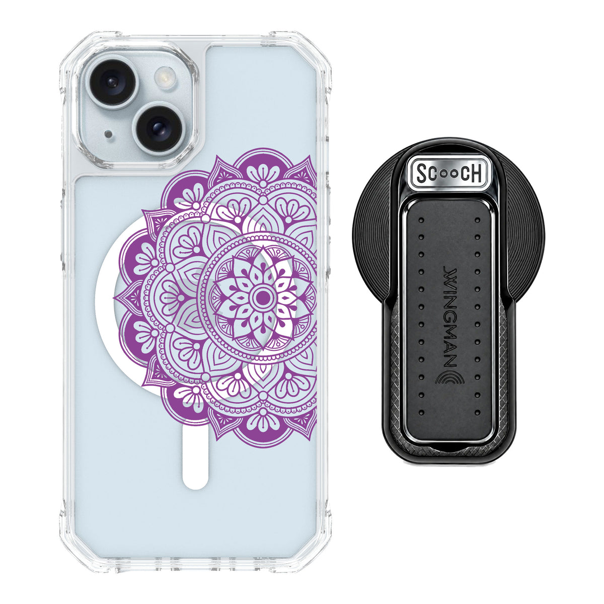 Scooch MagCase Mandala Dreams for iPhone 15 — MagSafe Wingback Bundle - Black