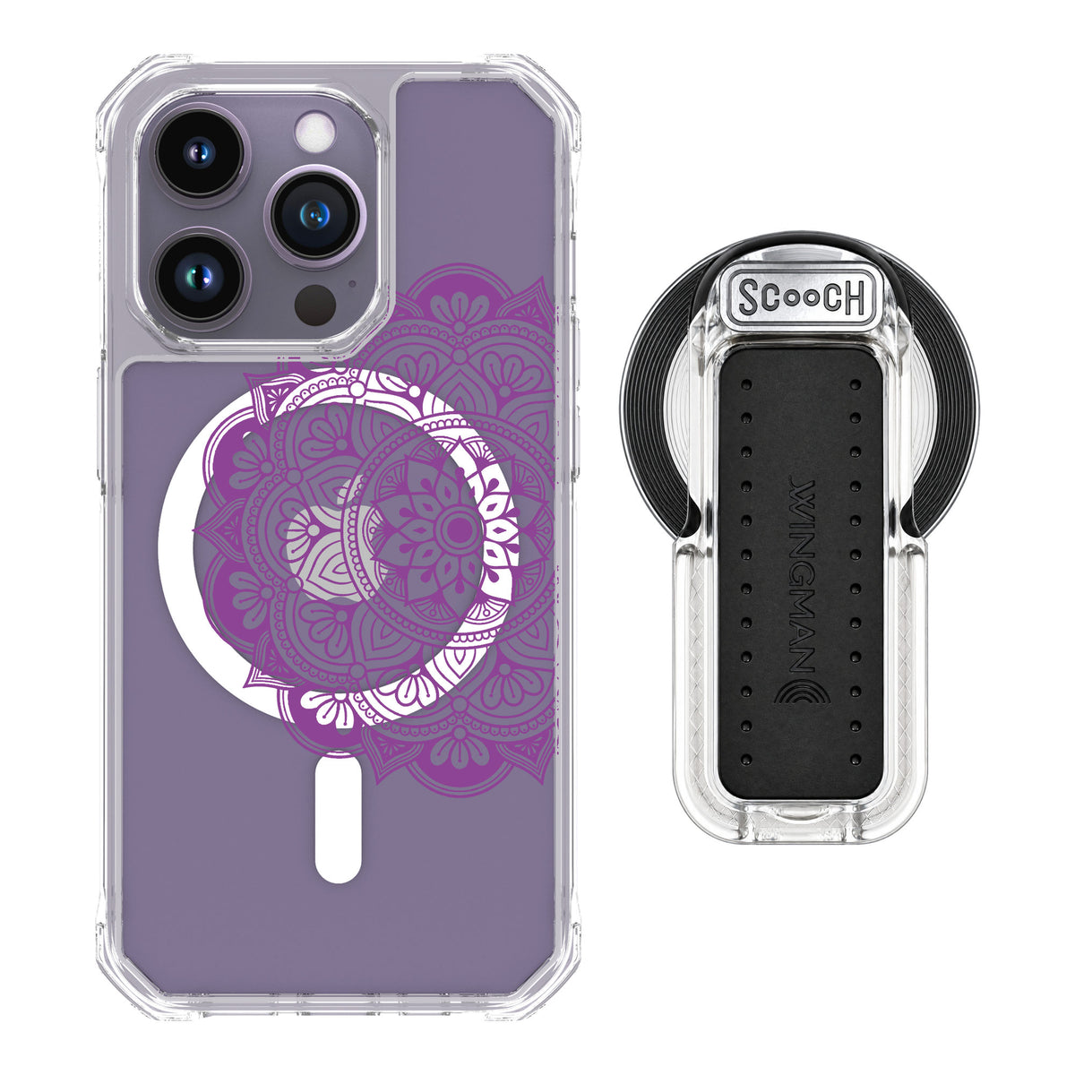 Scooch MagCase Mandala Dreams for iPhone 14 Pro — MagSafe Wingback Bundle - Clear
