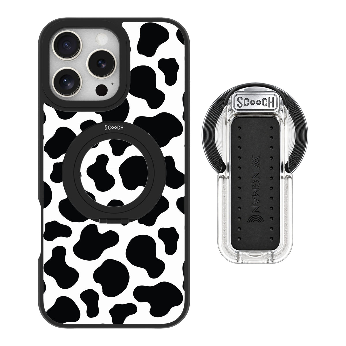 Scooch MagCase Cow Print for iPhone 16 Pro Max — MagSafe Wingback Bundle - Clear