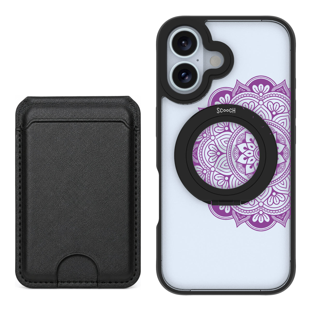 Scooch MagCase Mandala Dreams for iPhone 16 — Black MagWallet Bundle