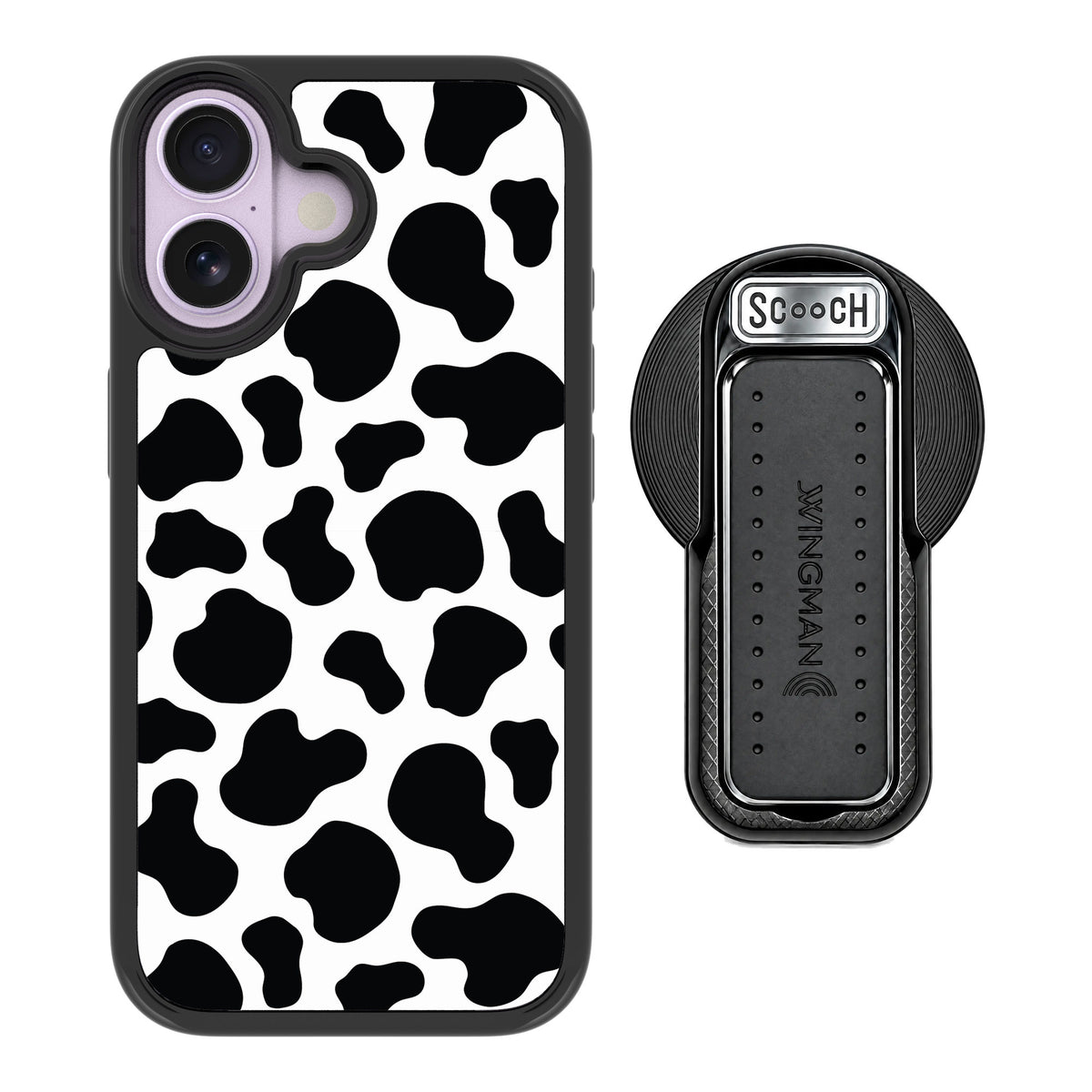 Scooch MagCase Cow Print for iPhone 17 — MagSafe Wingback Bundle - Black