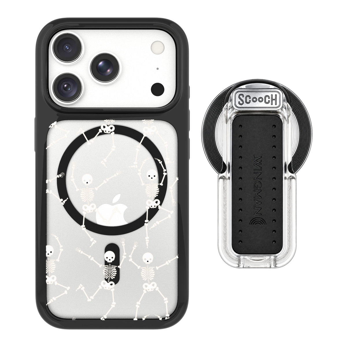 Scooch MagCase Swinging Skeletons for iPhone 18 Pro Max — MagSafe Wingback Bundle - Clear