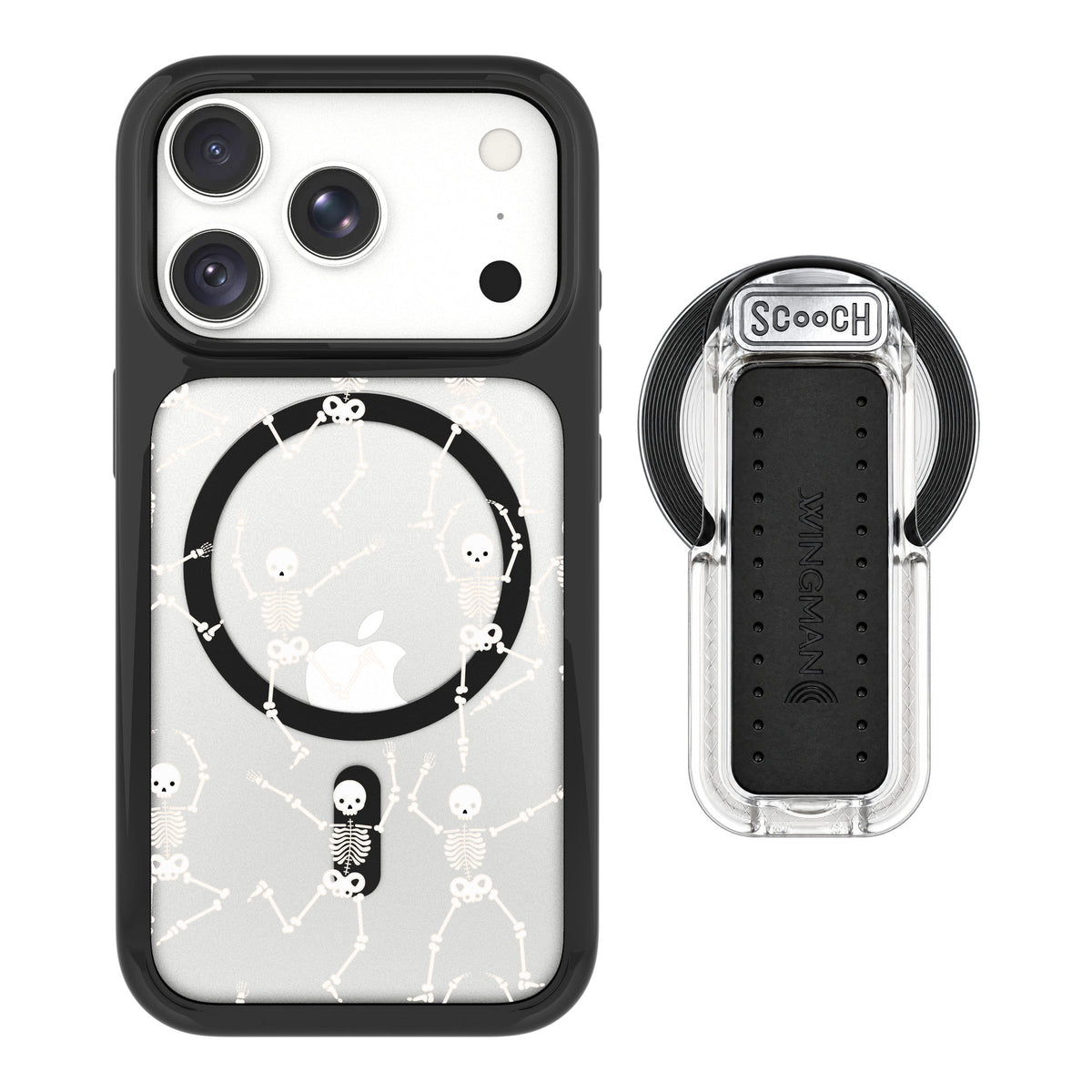 Scooch MagCase Swinging Skeletons for iPhone 18 Pro — MagSafe Wingback Bundle - Clear