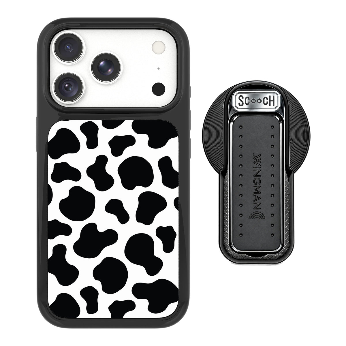 Scooch MagCase Cow Print for iPhone 17 Pro — MagSafe Wingback Bundle - Black
