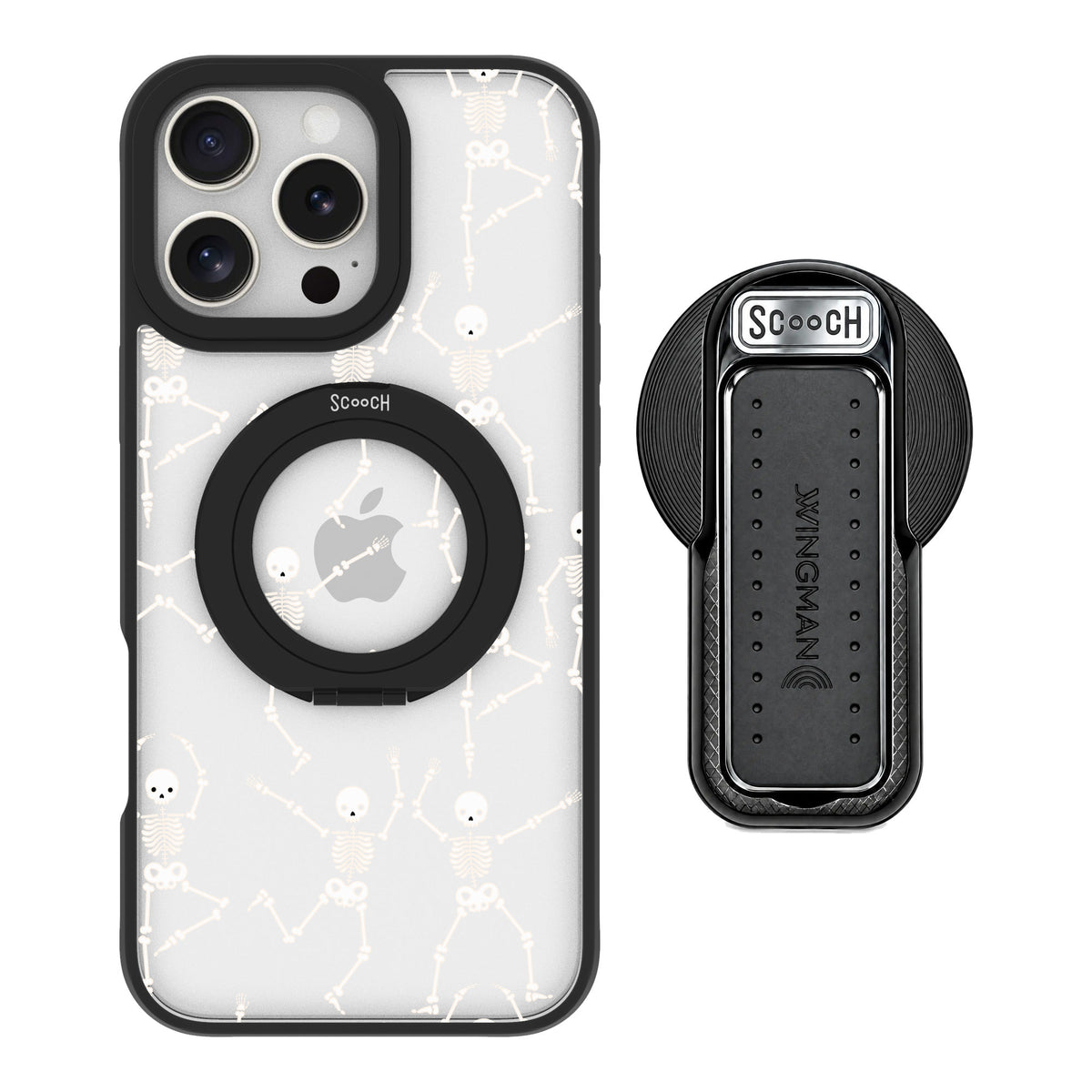 Scooch MagCase Swinging Skeletons for iPhone 16 Pro Max — MagSafe Wingback Bundle - Black