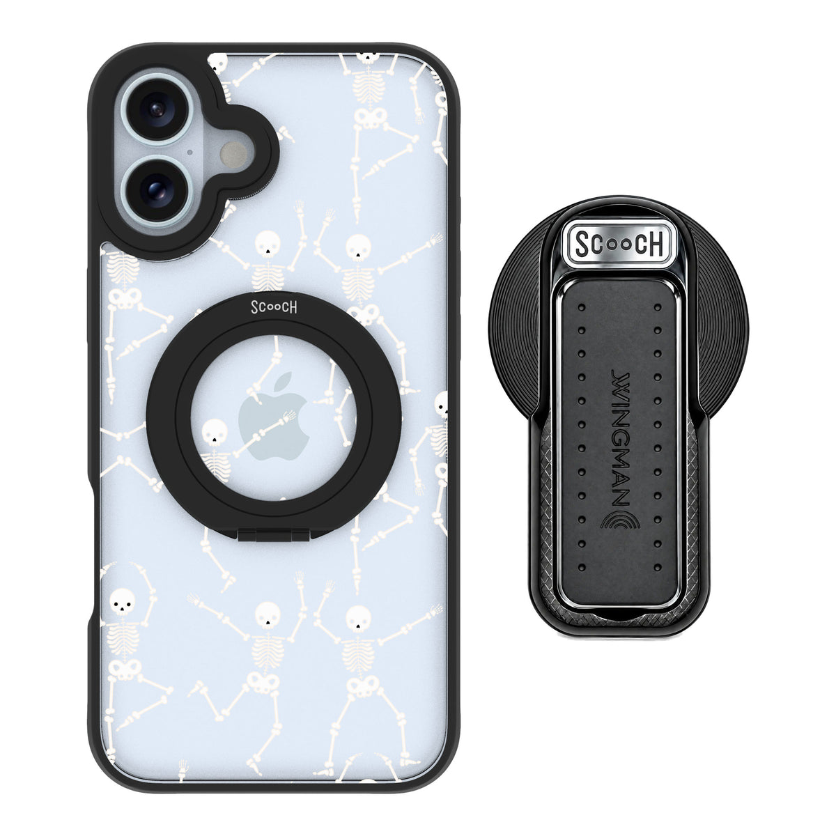 Scooch MagCase Swinging Skeletons for iPhone 16 Plus — MagSafe Wingback Bundle - Black