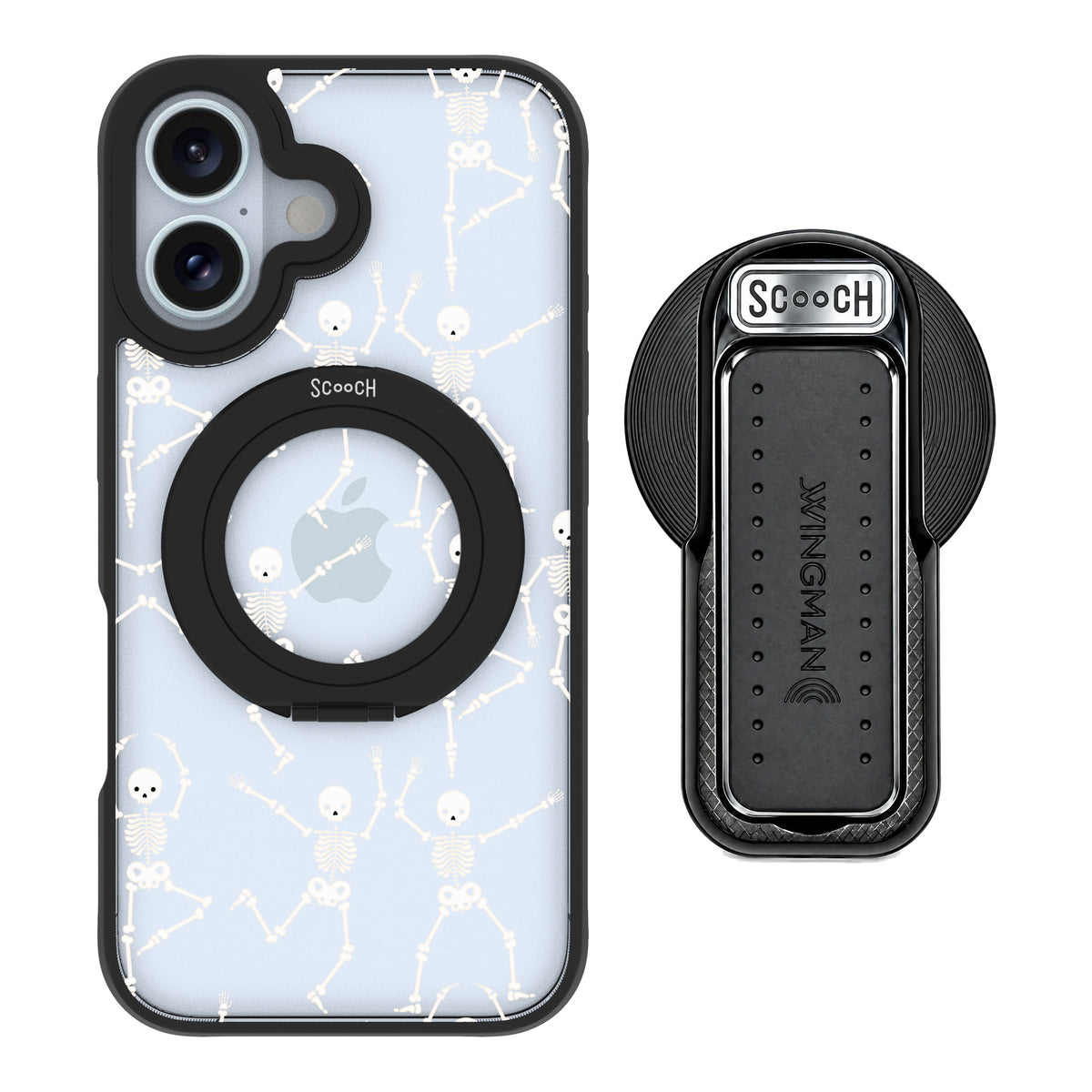 Scooch MagCase Swinging Skeletons for iPhone 16 — MagSafe Wingback Bundle - Black