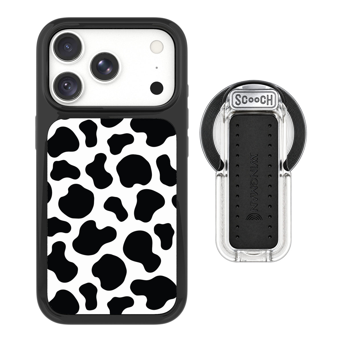 Scooch MagCase Cow Print for iPhone 17 Pro — MagSafe Wingback Bundle - Clear