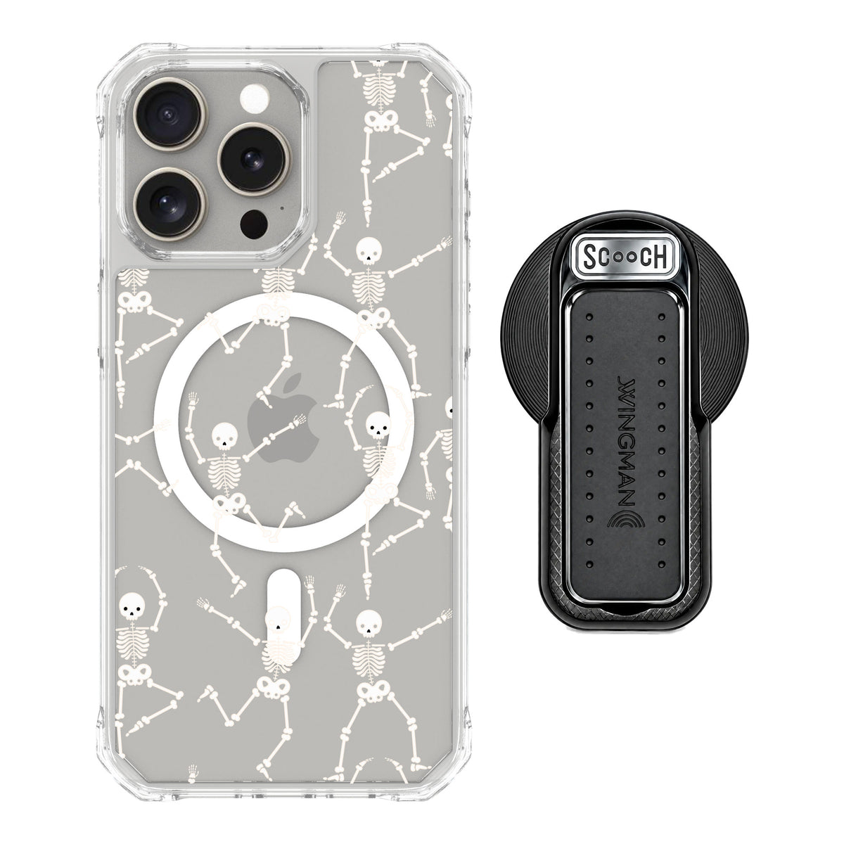 Scooch MagCase Swinging Skeletons for iPhone 15 Pro Max — MagSafe Wingback Bundle - Black