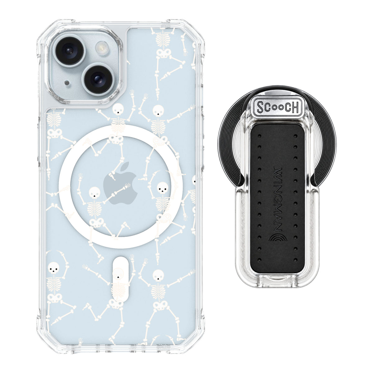 Scooch MagCase Swinging Skeletons for iPhone 15 — MagSafe Wingback Bundle - Clear