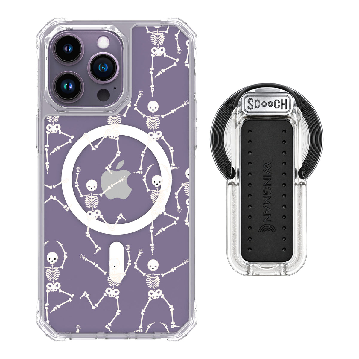 Scooch MagCase Swinging Skeletons for iPhone 14 Pro Max — MagSafe Wingback Bundle - Clear