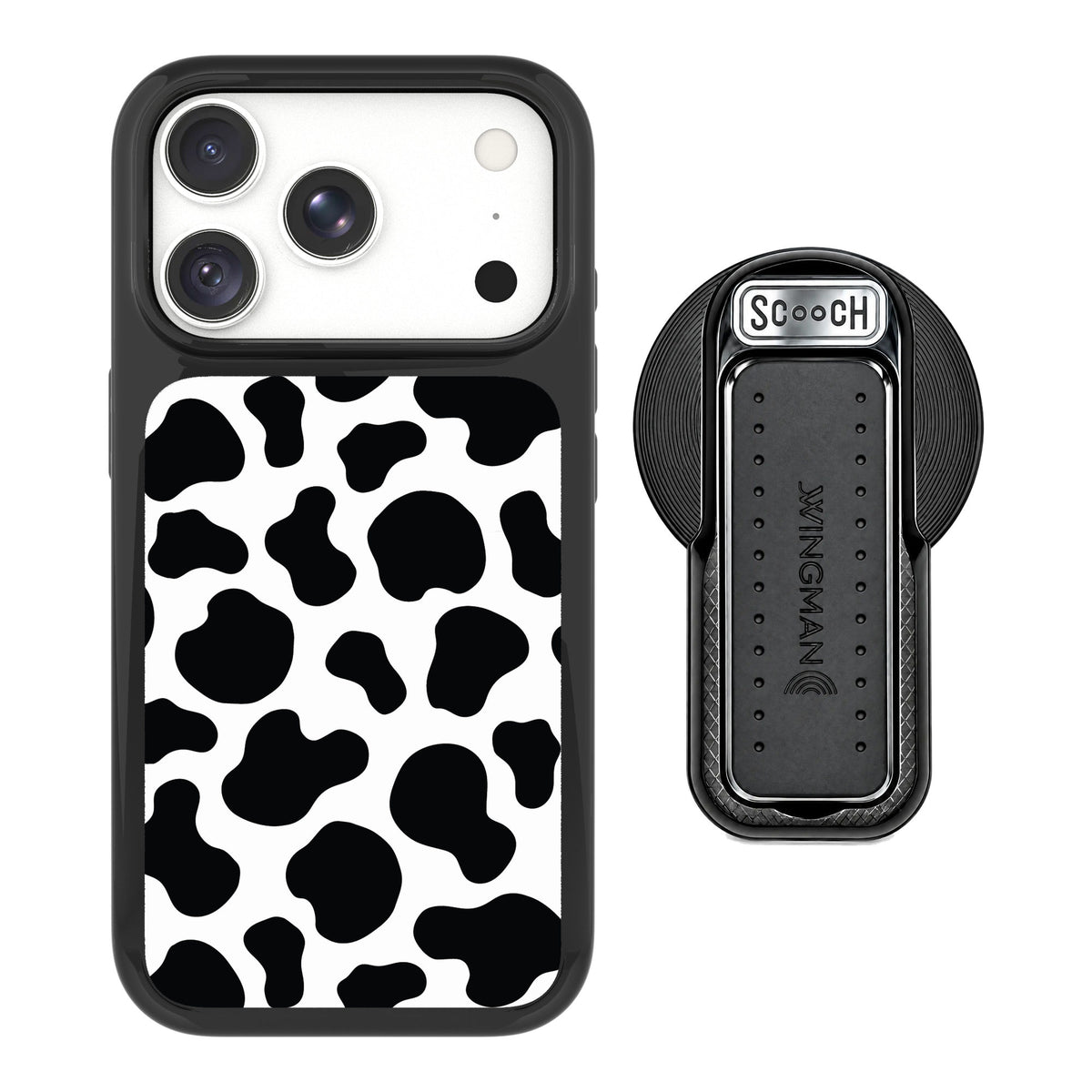 Scooch MagCase Cow Print for iPhone 17 Pro Max — MagSafe Wingback Bundle - Black