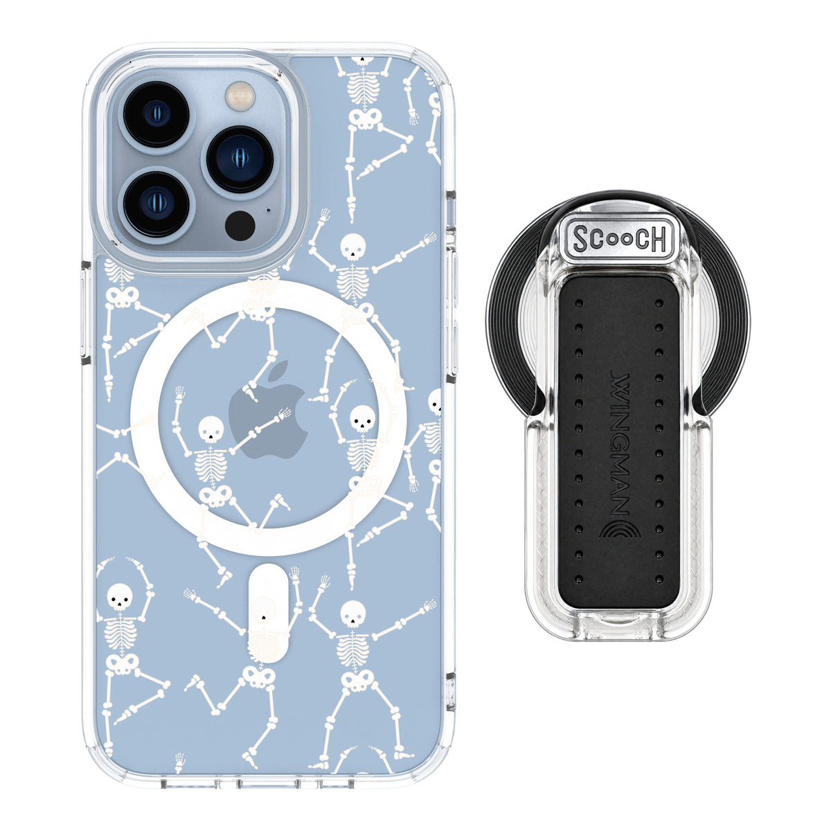 Scooch MagCase Swinging Skeletons for iPhone 13 Pro — MagSafe Wingback Bundle - Clear