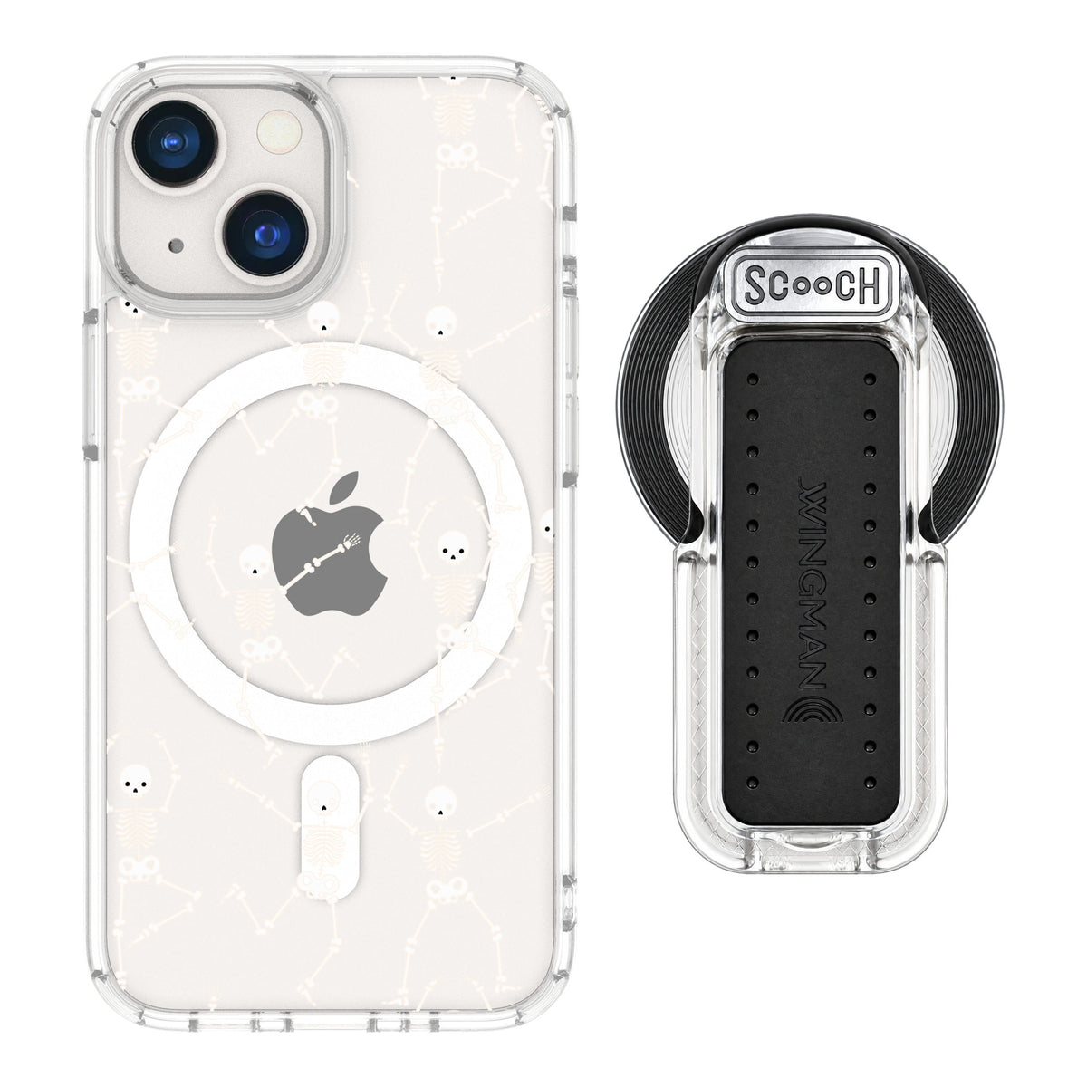 Scooch MagCase Swinging Skeletons for iPhone 13 mini — MagSafe Wingback Bundle - Clear