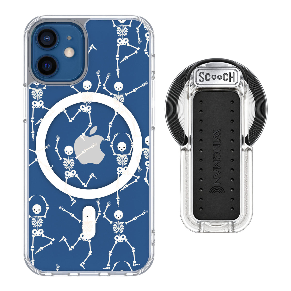 Scooch MagCase Swinging Skeletons for iPhone 12 mini — MagSafe Wingback Bundle - Clear