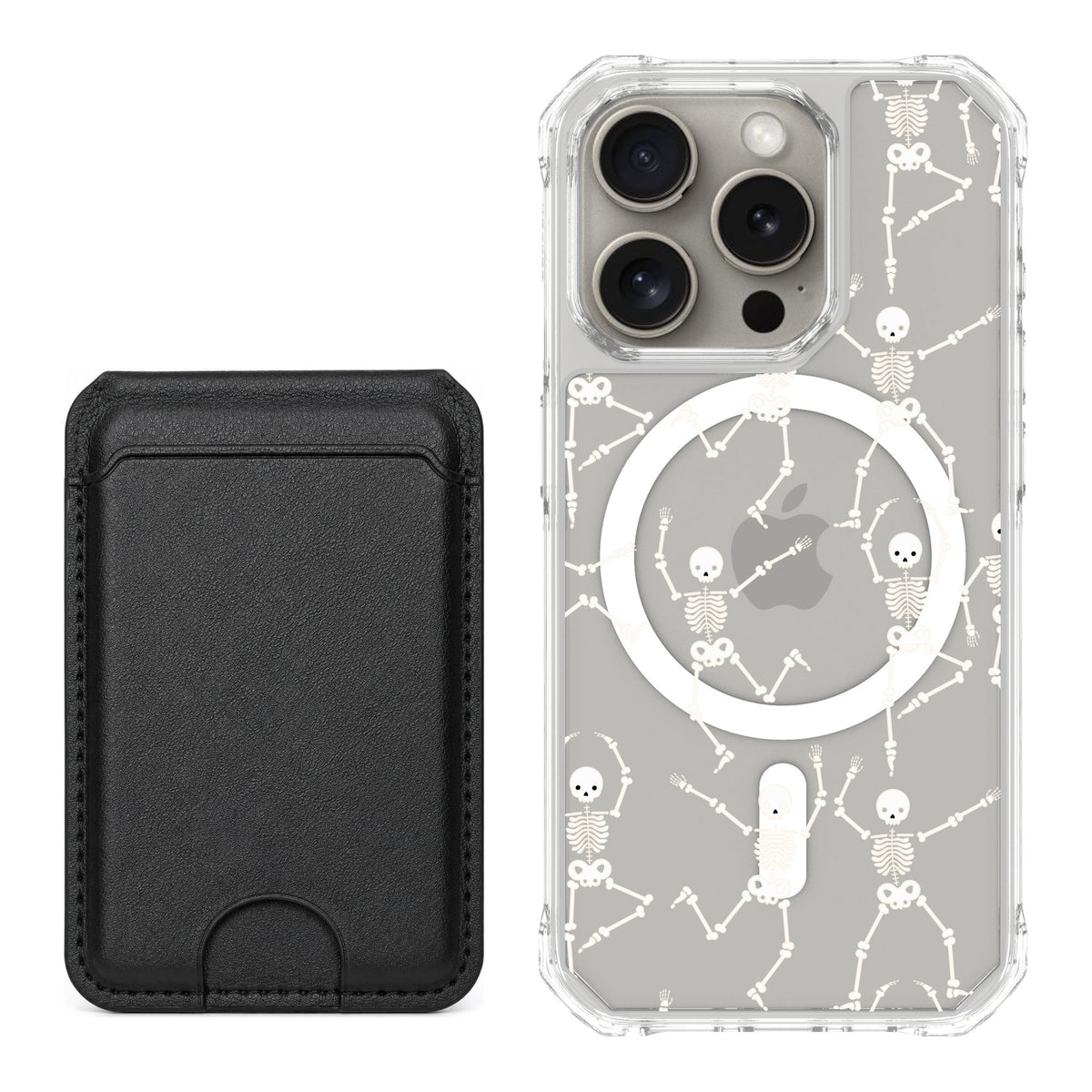 Scooch MagCase Swinging Skeletons for iPhone 15 Pro — Black MagWallet Bundle