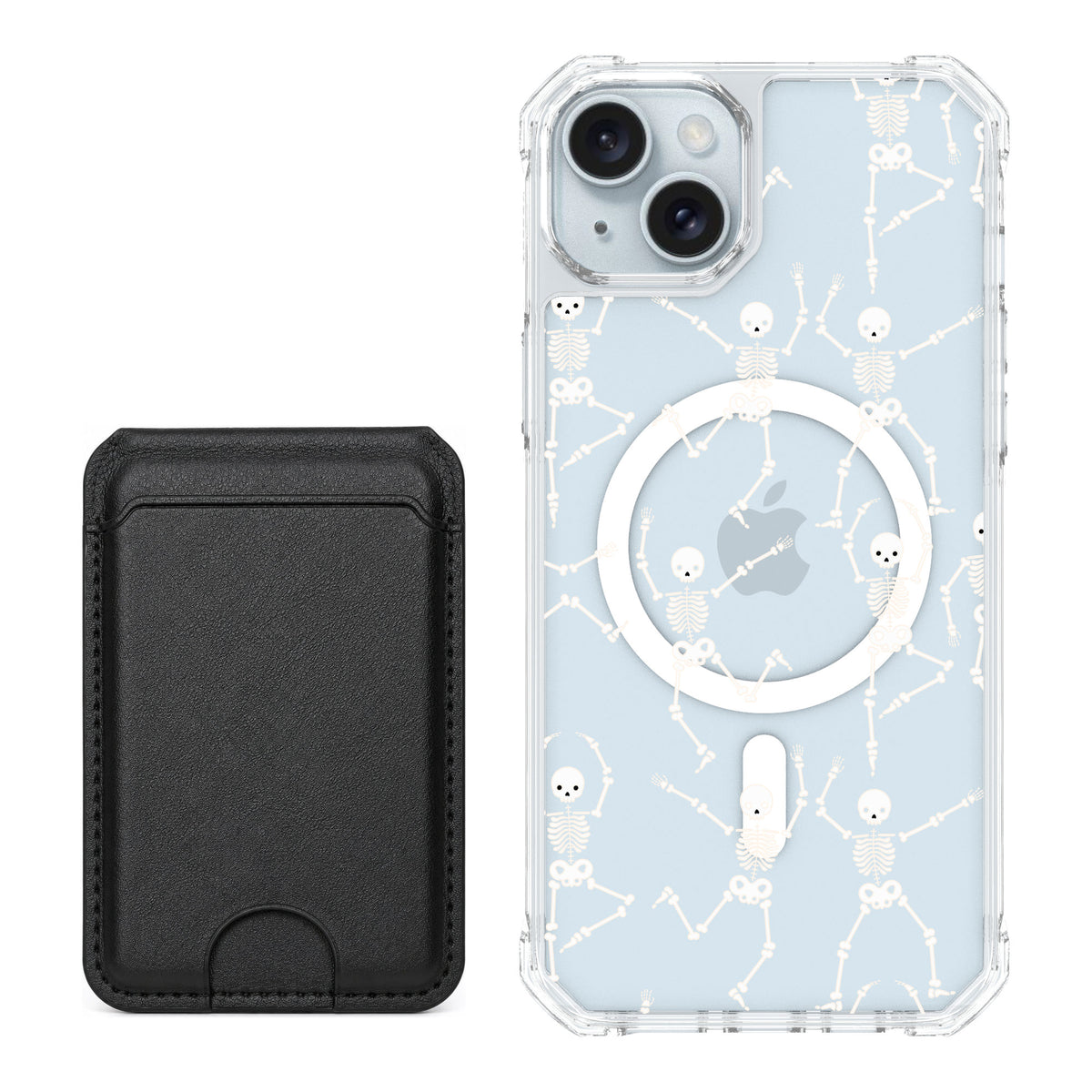 Scooch MagCase Swinging Skeletons for iPhone 14 Plus — Black MagWallet Bundle