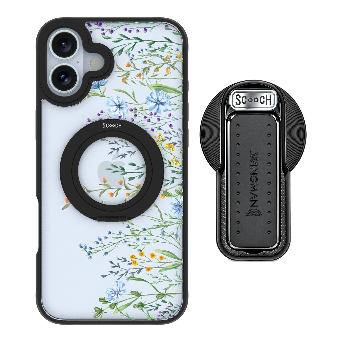 Scooch MagCase Meadow Bloom for iPhone 16 Plus — MagSafe Wingback Bundle - Black