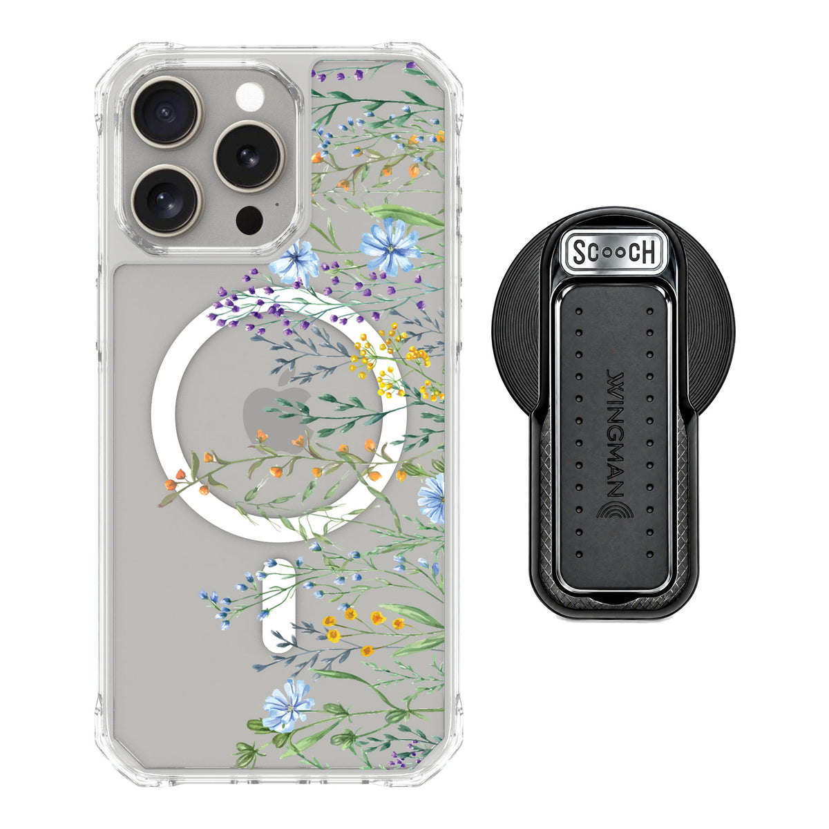Scooch MagCase Meadow Bloom for iPhone 15 Pro Max — MagSafe Wingback Bundle - Black