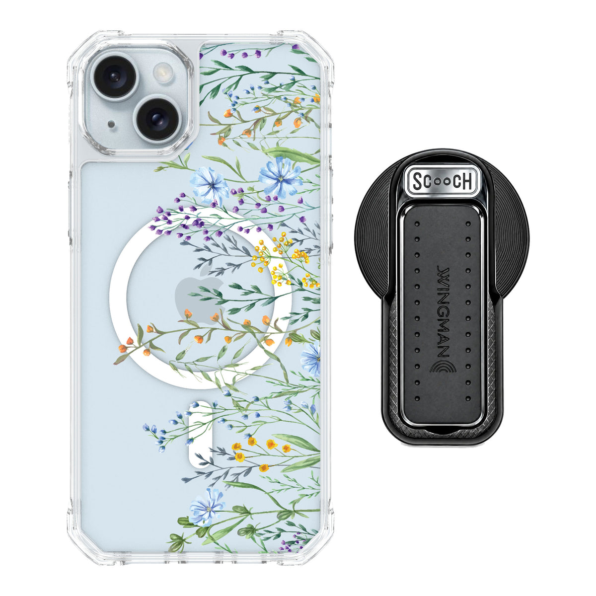 Scooch MagCase Meadow Bloom for iPhone 15 Plus — MagSafe Wingback Bundle - Black
