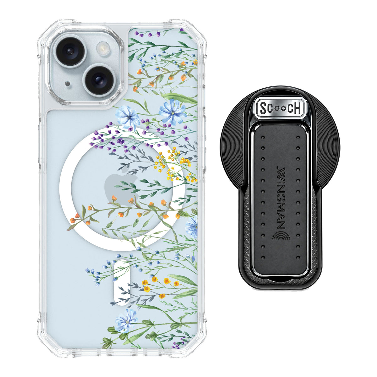 Scooch MagCase Meadow Bloom for iPhone 15 — MagSafe Wingback Bundle - Black