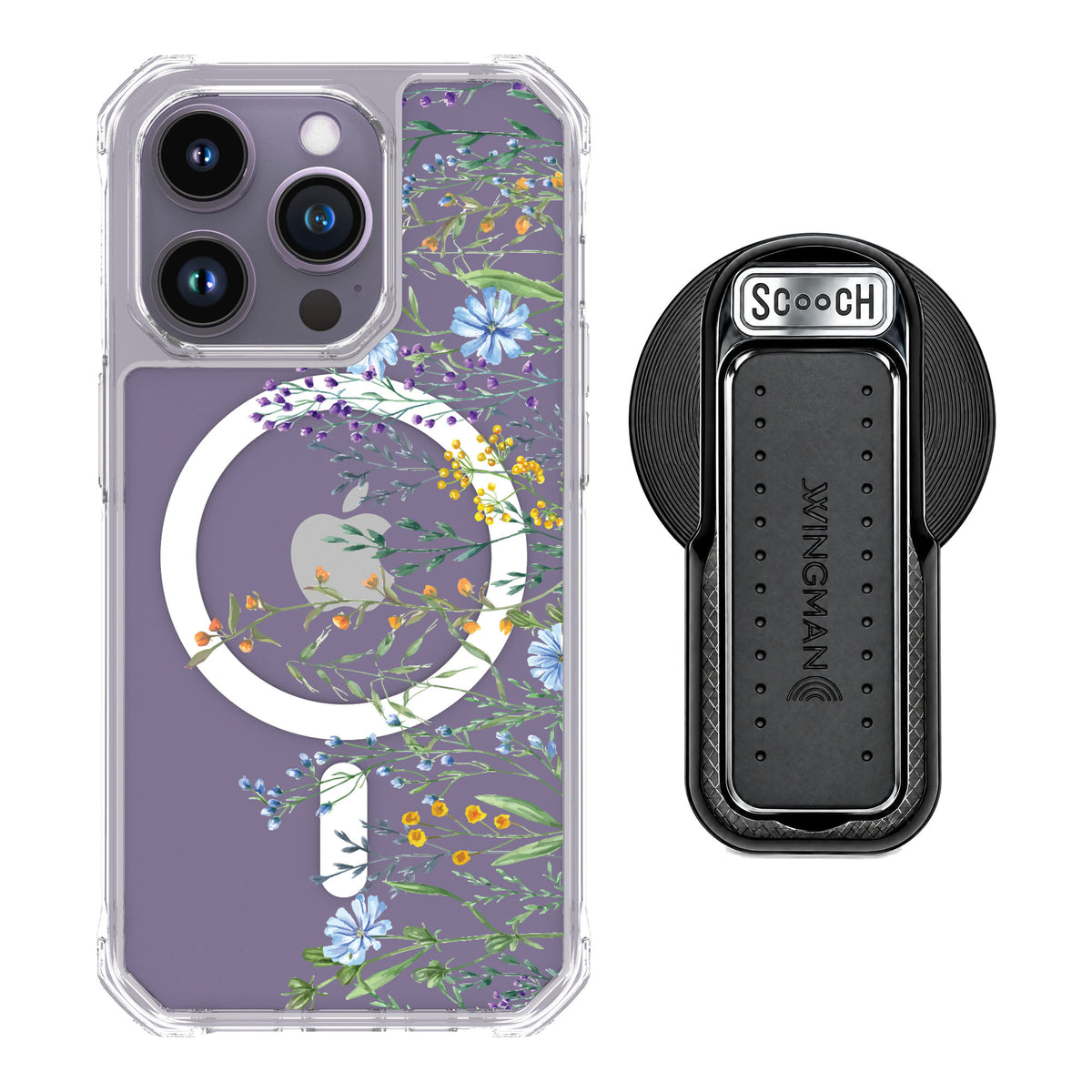 Scooch MagCase Meadow Bloom for iPhone 14 Pro — MagSafe Wingback Bundle - Black