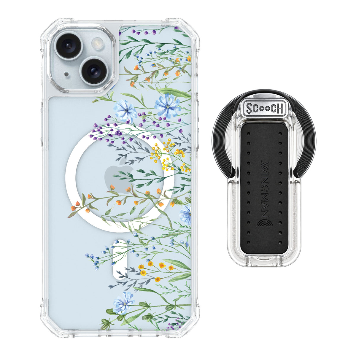 Scooch MagCase Meadow Bloom for iPhone 14 Plus — MagSafe Wingback Bundle - Clear