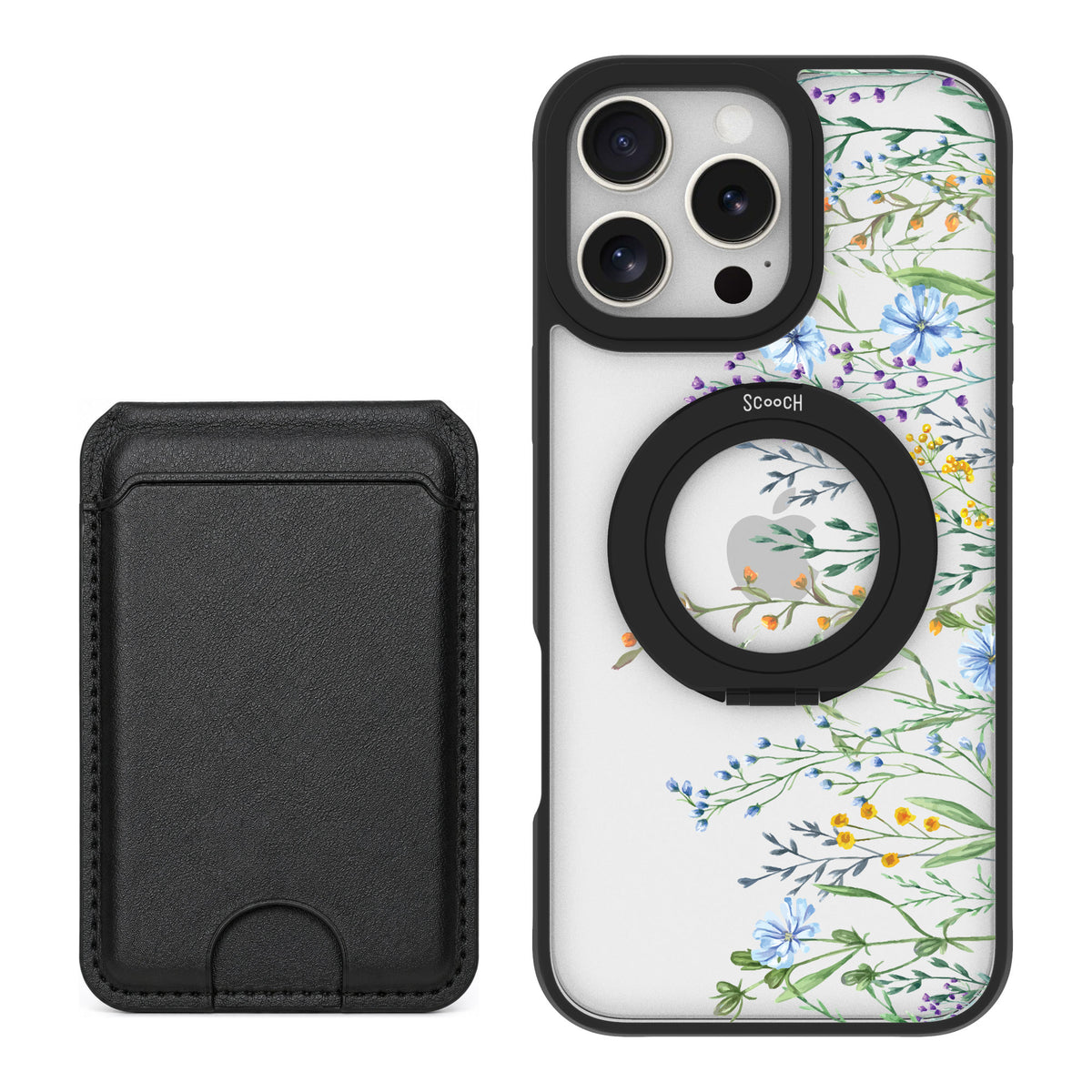 Scooch MagCase Meadow Bloom for iPhone 16 Pro Max — Black MagWallet Bundle