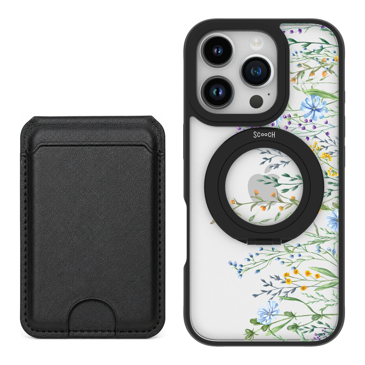 Scooch MagCase Meadow Bloom for iPhone 16 Pro — Black MagWallet Bundle