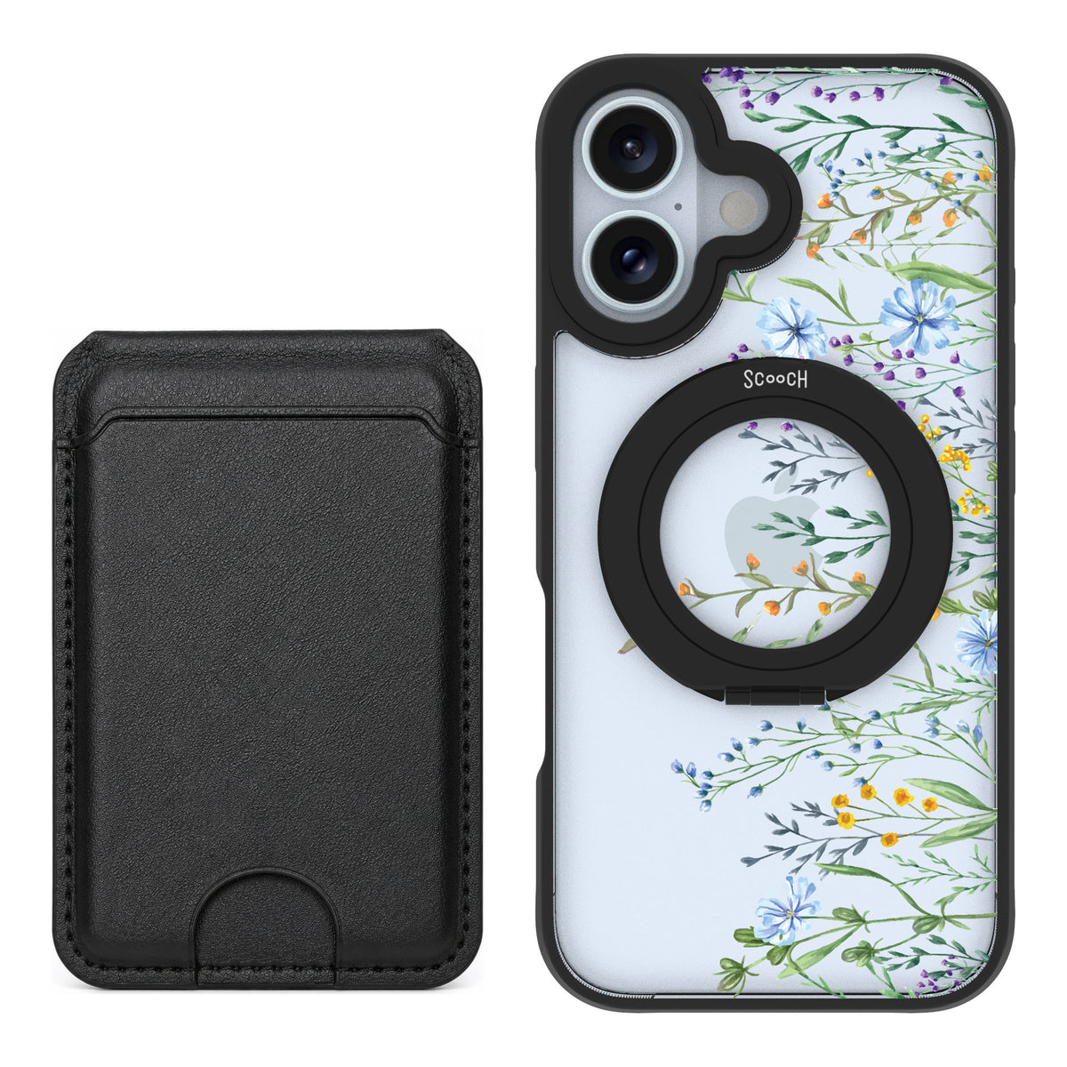 Scooch MagCase Meadow Bloom for iPhone 16 — Black MagWallet Bundle