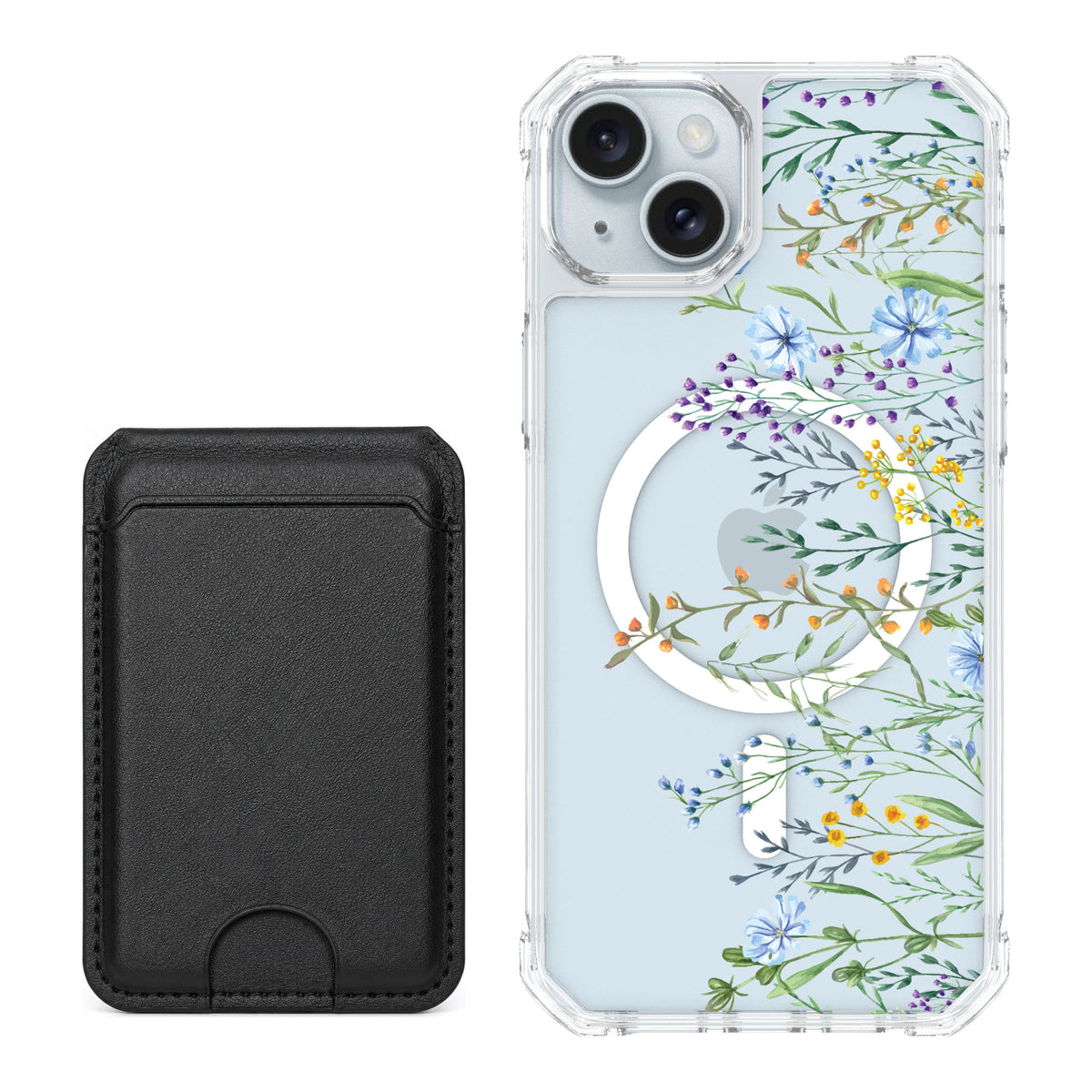 Scooch MagCase Meadow Bloom for iPhone 15 Plus — Black MagWallet Bundle