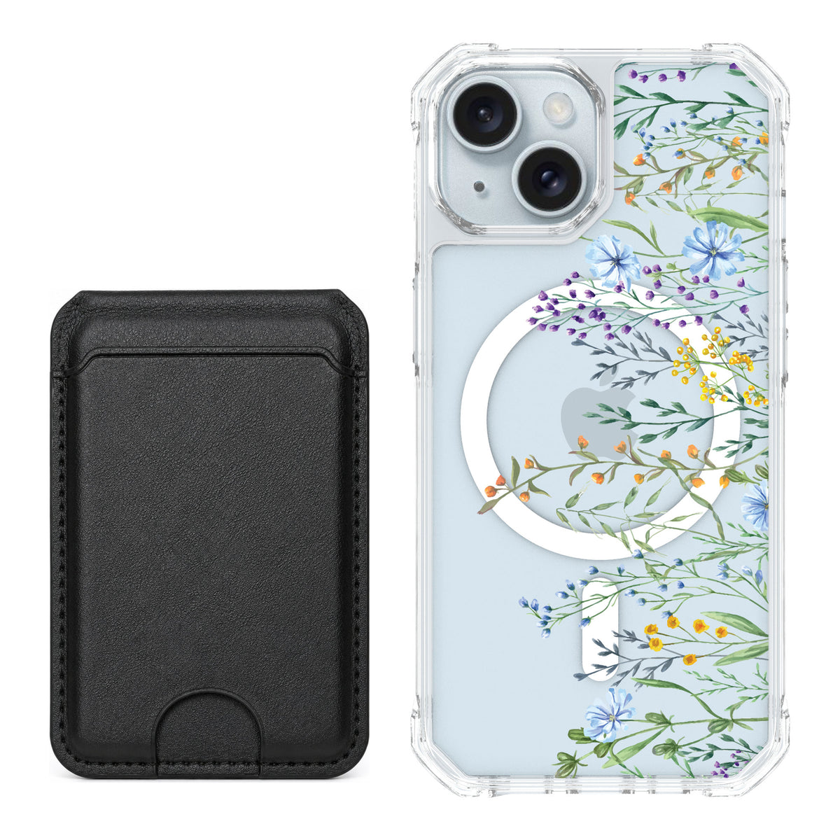 Scooch MagCase Meadow Bloom for iPhone 15 — Black MagWallet Bundle