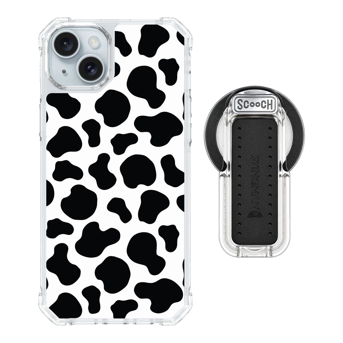 Scooch MagCase Cow Print for iPhone 15 Plus — MagSafe Wingback Bundle - Clear
