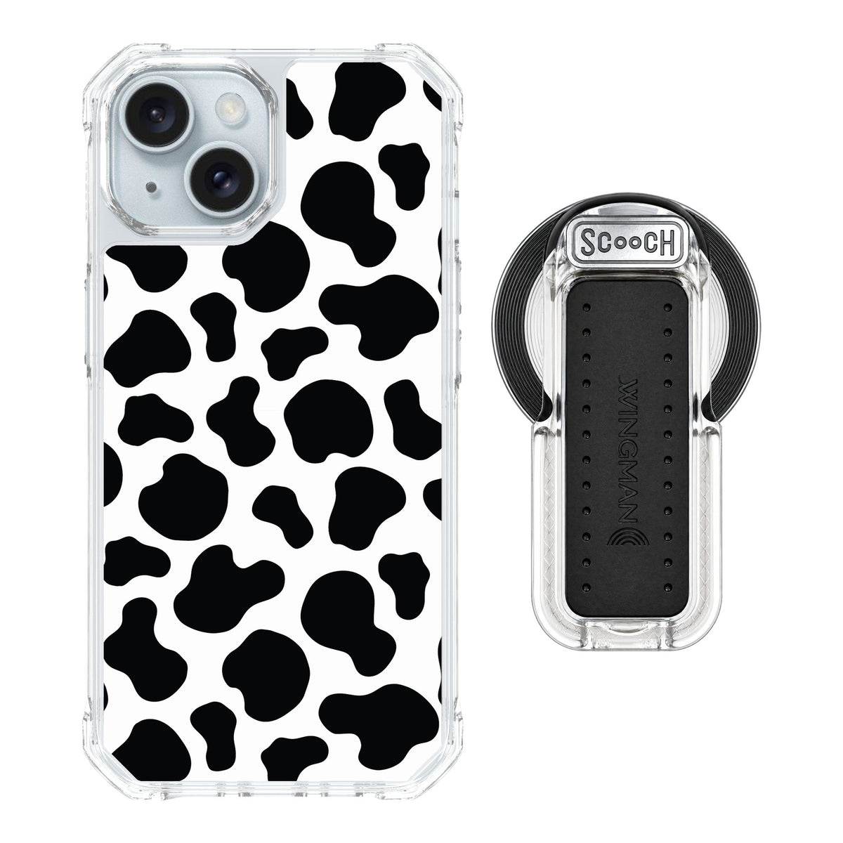 Scooch MagCase Cow Print for iPhone 15 — MagSafe Wingback Bundle - Clear