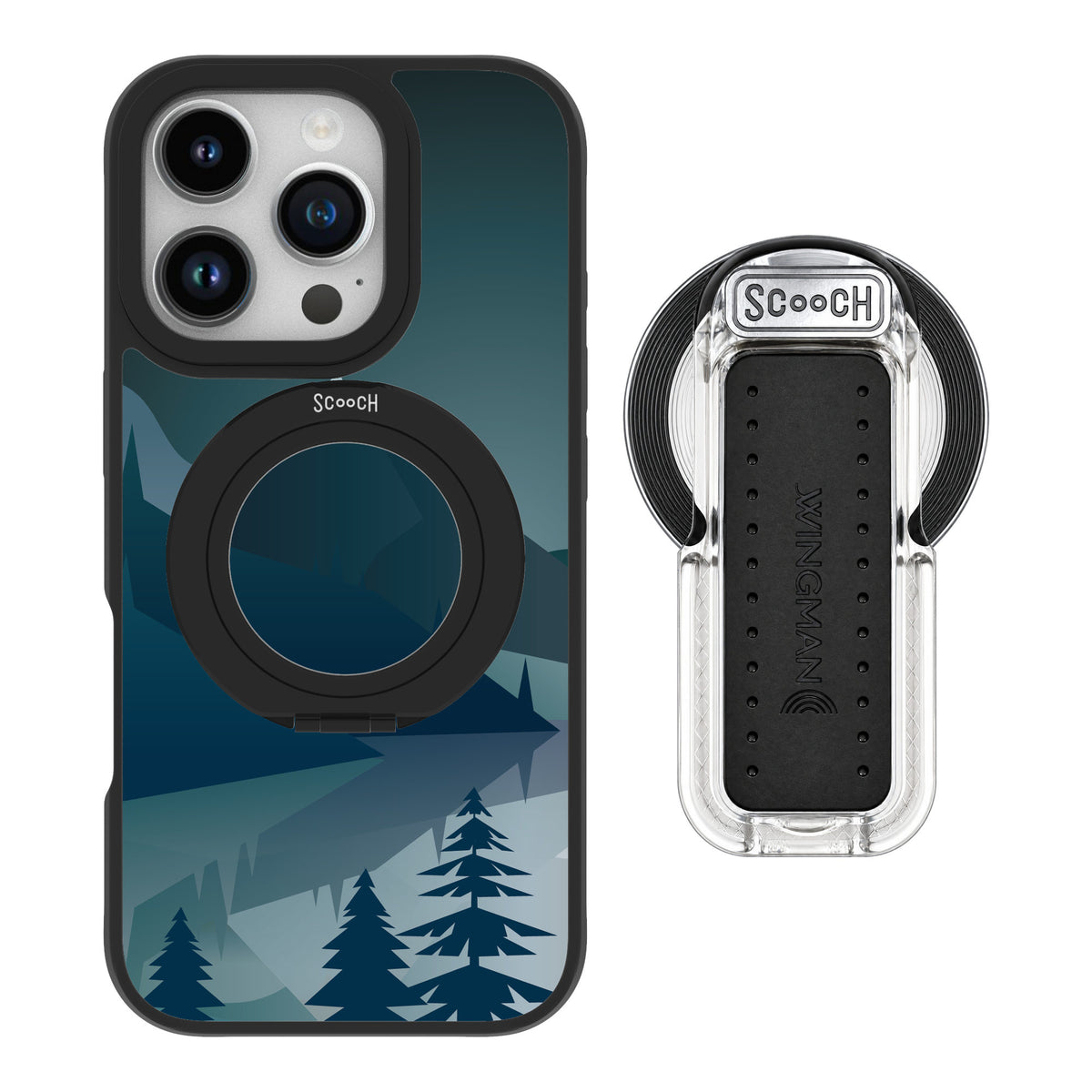 Scooch MagCase Midnight Ridge for iPhone 16 Pro — MagSafe Wingback Bundle - Clear