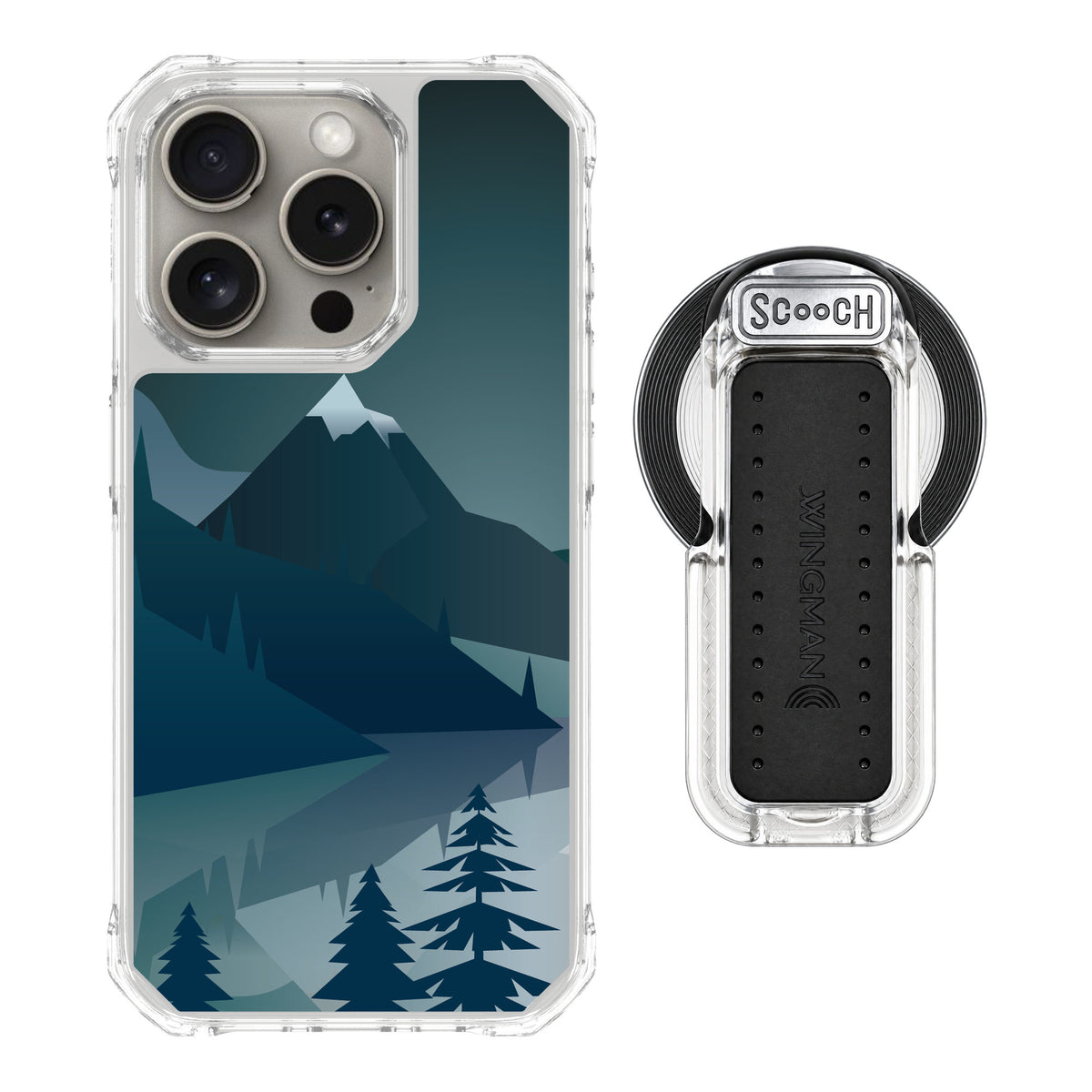Scooch MagCase Midnight Ridge for iPhone 15 Pro — MagSafe Wingback Bundle - Clear