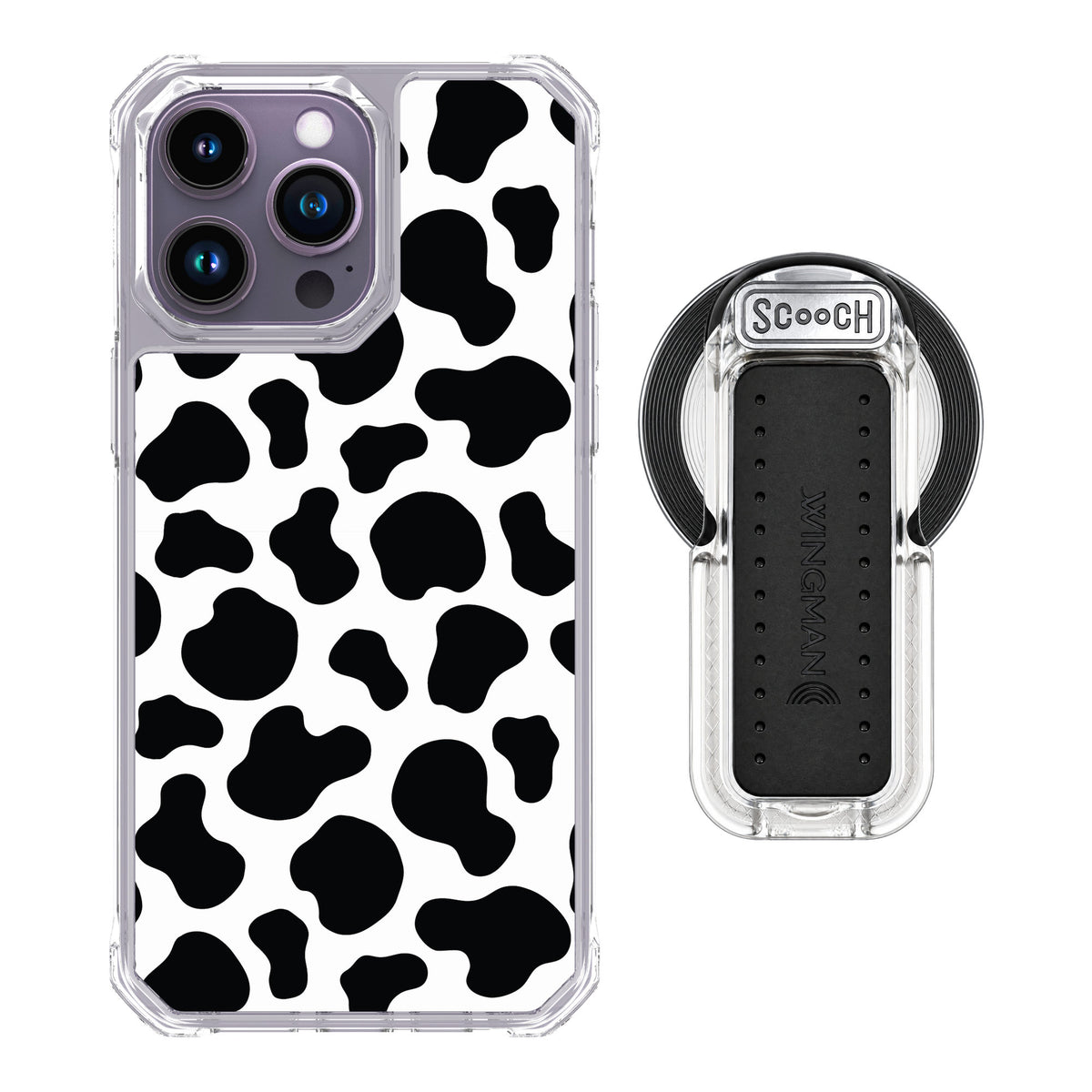 Scooch MagCase Cow Print for iPhone 14 Pro Max — MagSafe Wingback Bundle - Clear