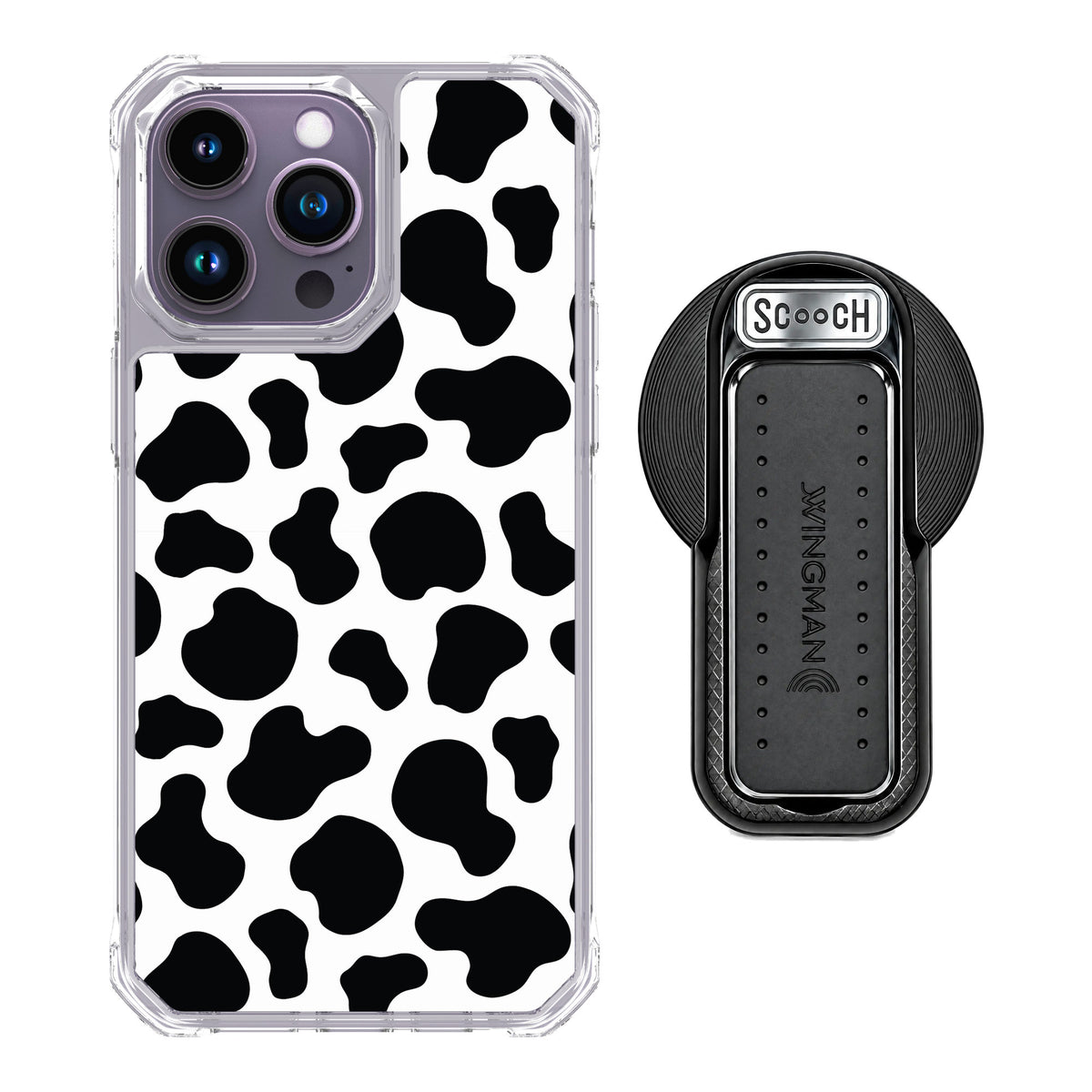 Scooch MagCase Cow Print for iPhone 14 Pro Max — MagSafe Wingback Bundle - Black