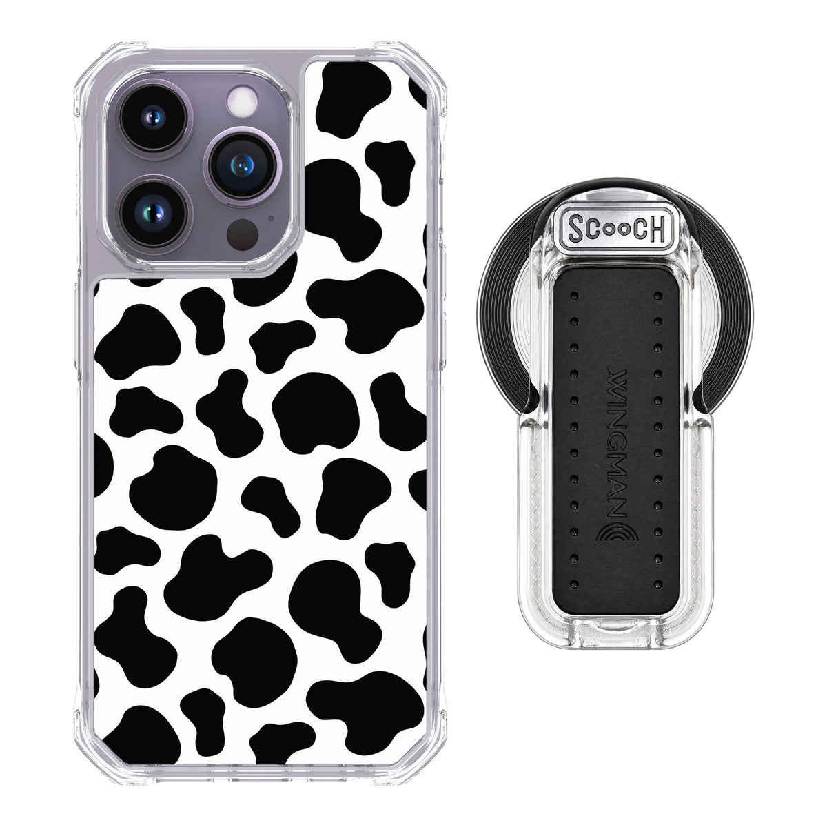 Scooch MagCase Cow Print for iPhone 14 Pro — MagSafe Wingback Bundle - Clear