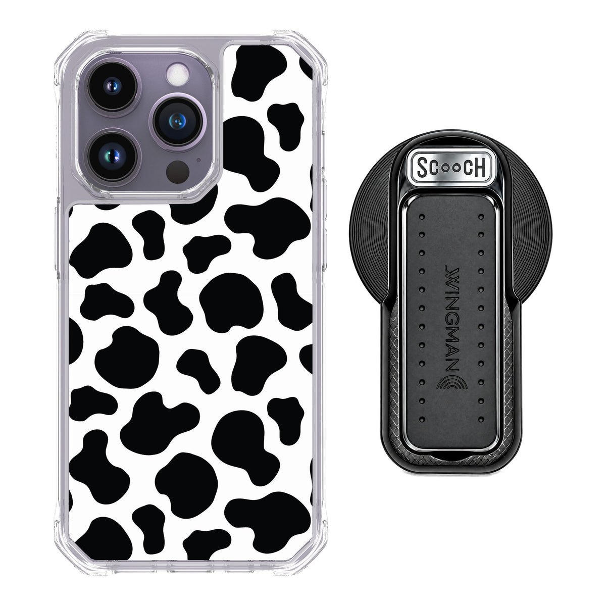 Scooch MagCase Cow Print for iPhone 14 Pro — MagSafe Wingback Bundle - Black