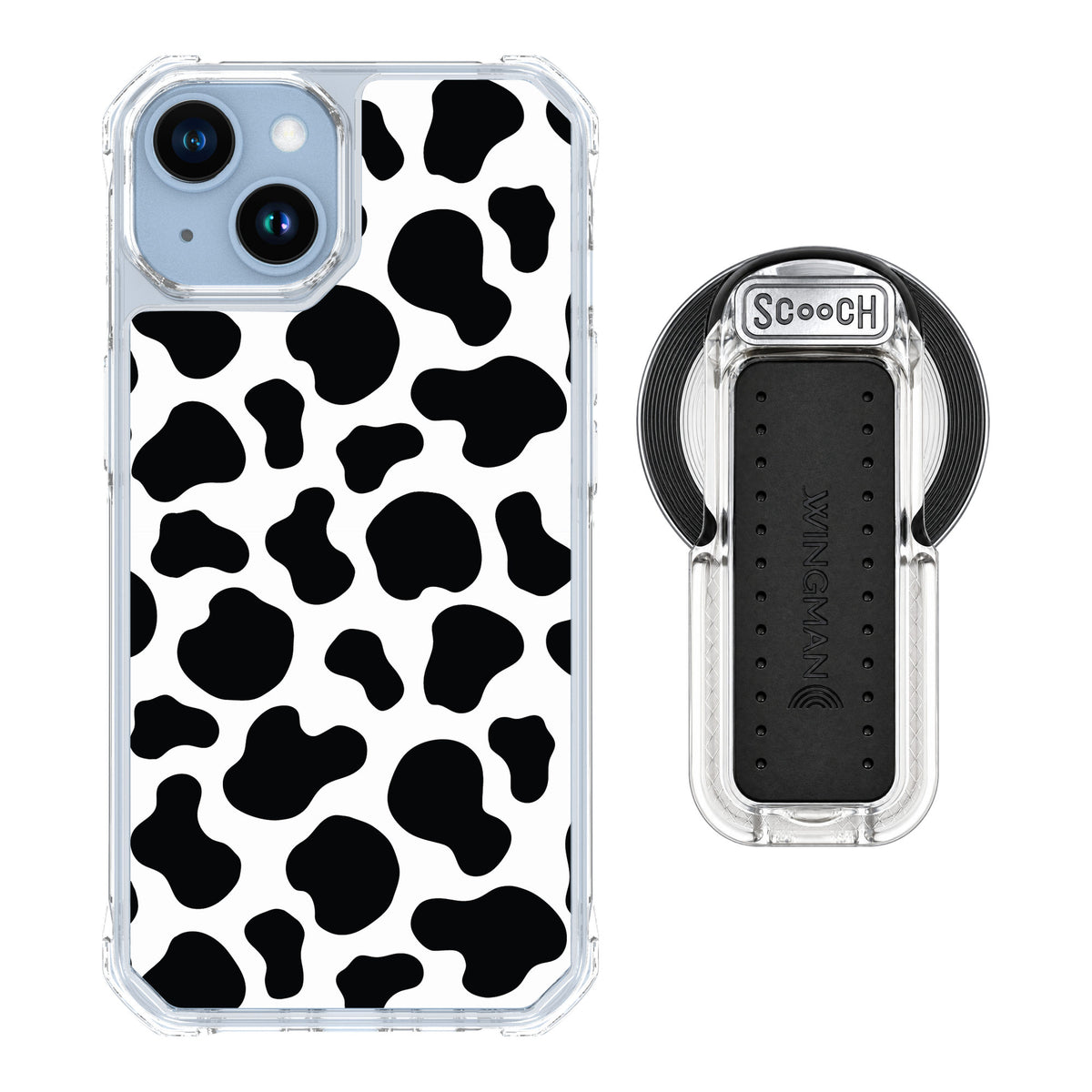 Scooch MagCase Cow Print for iPhone 14 — MagSafe Wingback Bundle - Clear
