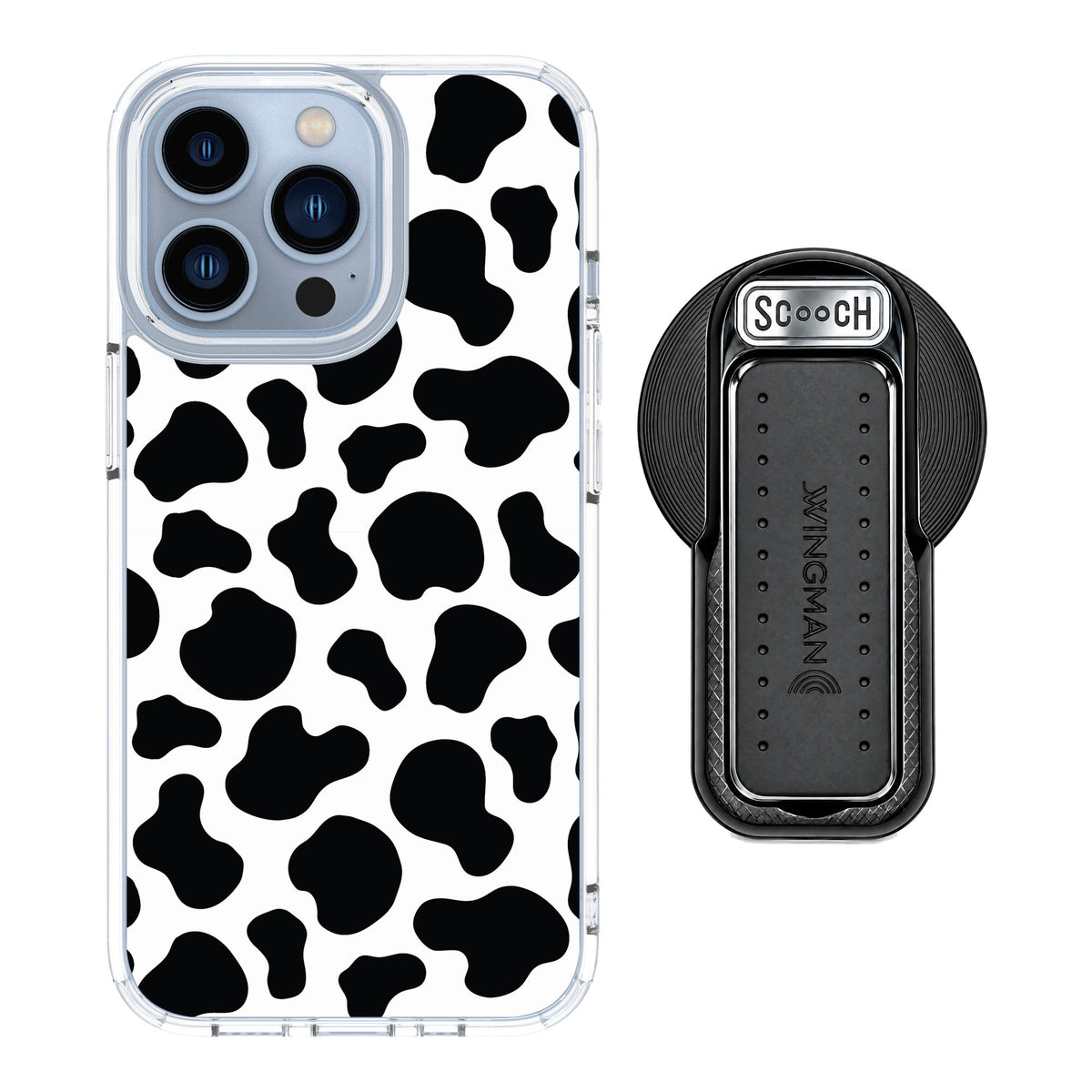 Scooch MagCase Cow Print for iPhone 13 Pro — MagSafe Wingback Bundle - Black