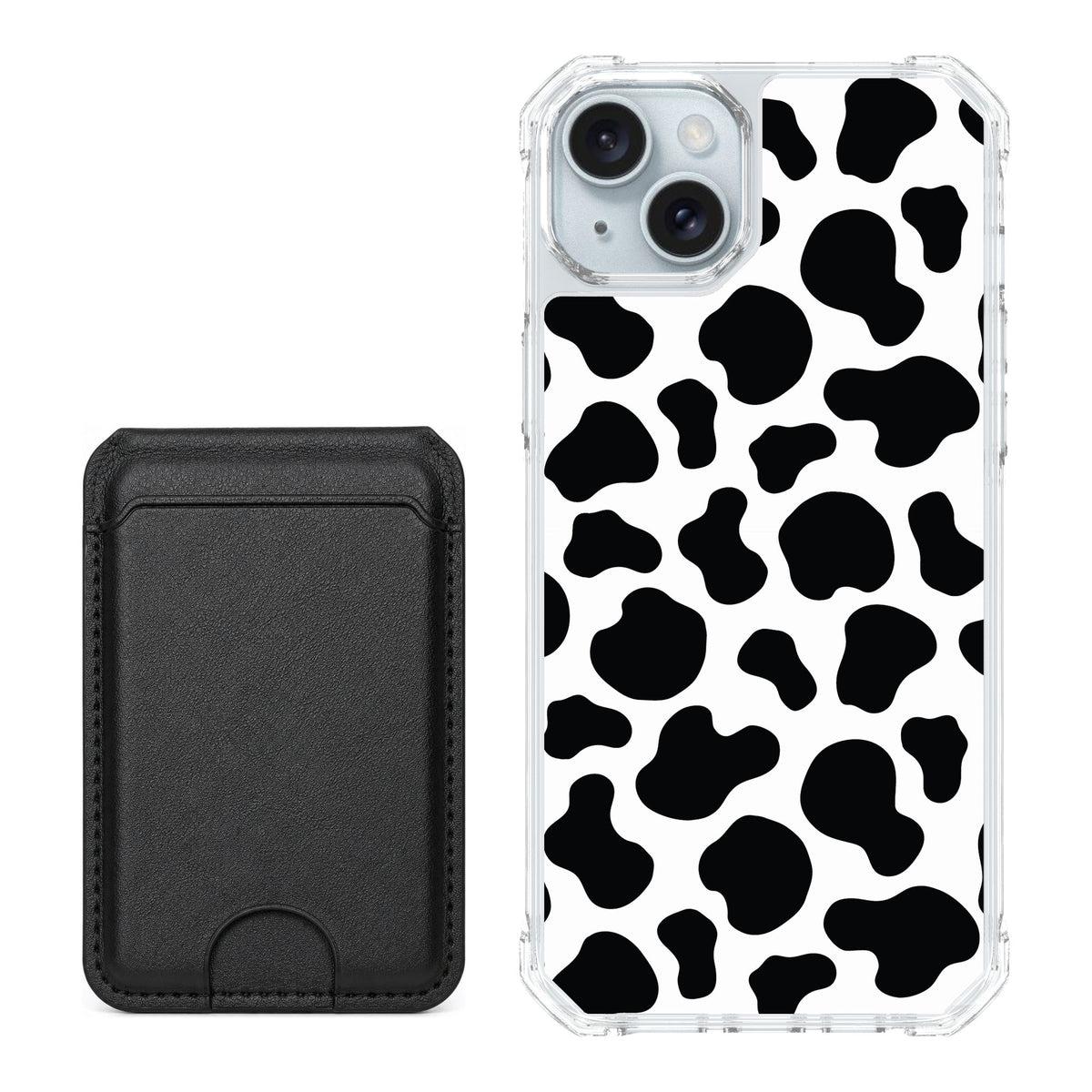 Scooch MagCase Cow Print for iPhone 15 Plus — Black MagWallet Bundle